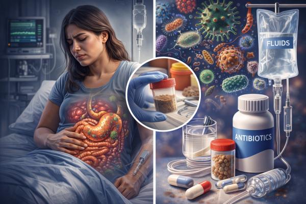 Patient suffering from gastrointestinal infection with abdominal pain – Gastrointestinal Infections Treatment in Coimbatore by Dr. A. Murali